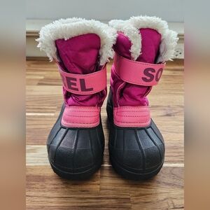 SOREL toddler girls snow commander boot pink faux fur Size 12 girls waterproof